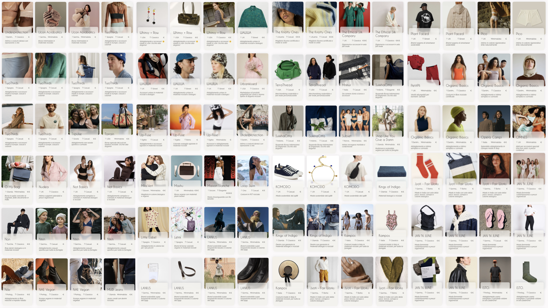 overview database brand di moda sostenibile